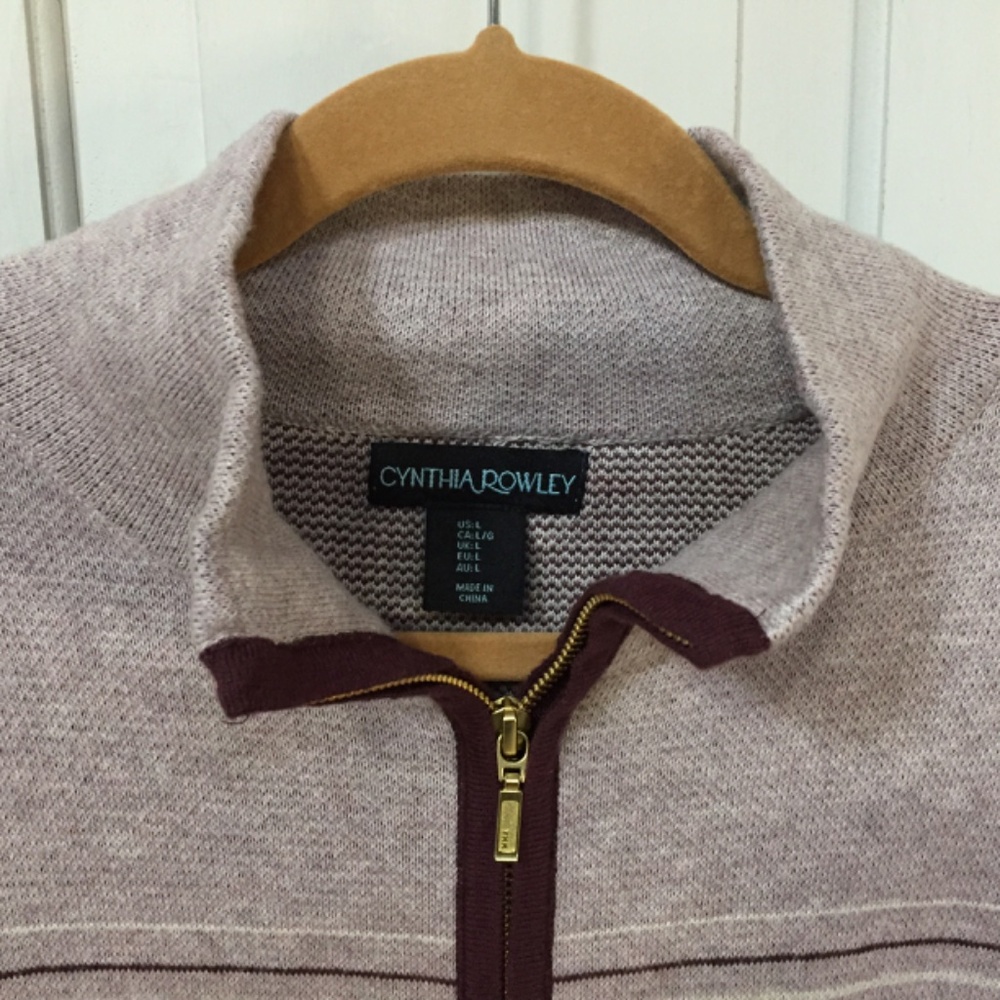 Cynthia Rowley Burgundy Geometric Patterned Full Zip Sweater - Picture 6 of 16
